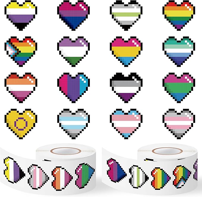 LGBTQ+ Pride Month Sticker - 1000 Pcs LGBTQ Pride Month Heart-Shaped Waterproof Vinyl Reusable Laptop Stickers Coloring Book Scrapbook Water Bottle Page Activity Pad Party Favors Skateboard