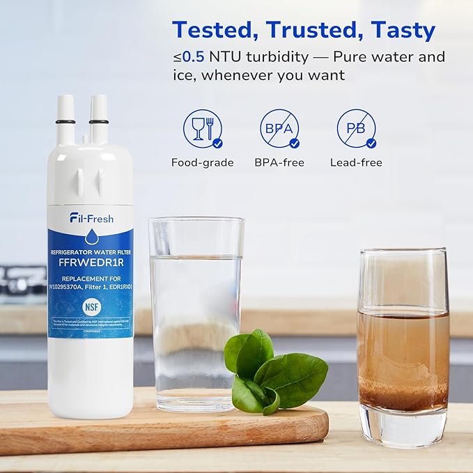 Fil-Fresh EDR1RXD1 Refrigerator Water Filter Replacement for EveryDrop® Filter 1, Whirlpool® W10295370A, WHR1RXD1, KAD1RXD1, P4RFWB, P8RFWB2L, Kenmore® 46-9081, 46-9930, Fridge Water Filter, 3 Packs