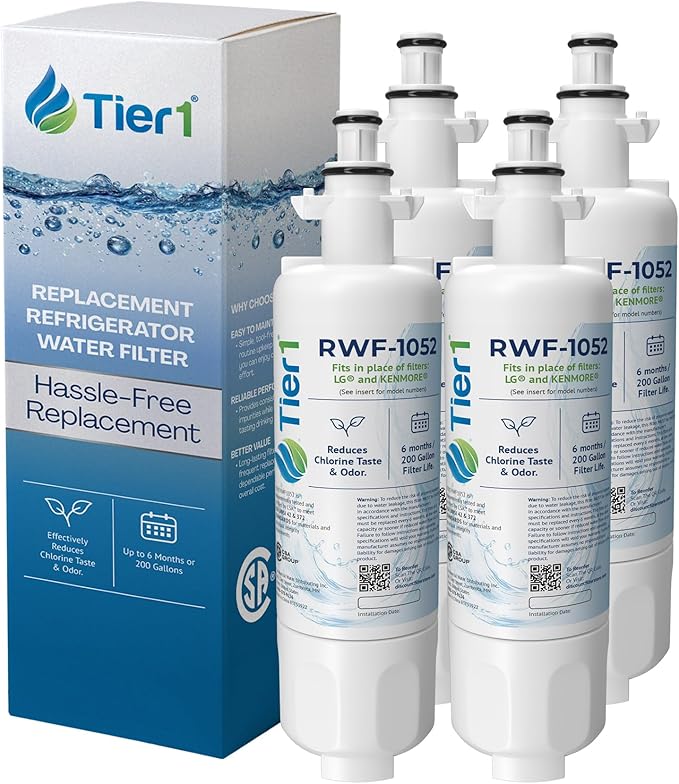 Tier1 RWF1052 ADQ36006101 Refrigerator Water Filter | Replacement for LG LT700P & Kenmore 9690 Fridge Filter - Up to 24 Months Supply | Easy Install | Odor Control | Clean & Great Tasting Water (4-pk)
