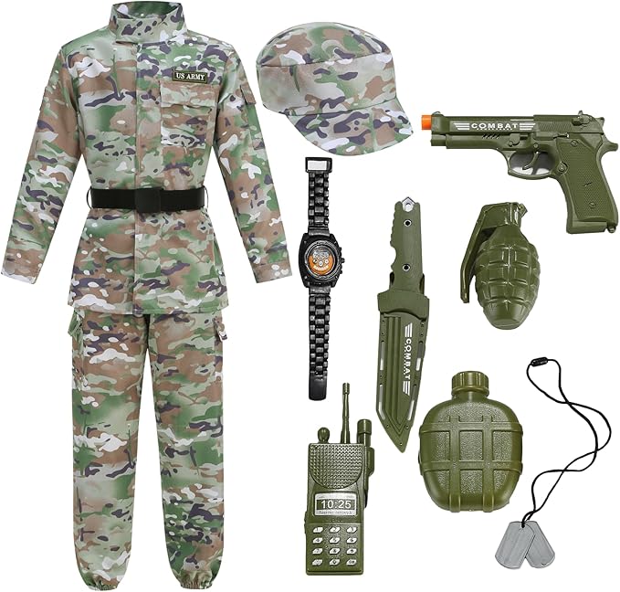 LMYOVE Boys Army Costume Soldier Outfit For kid Halloween Dress up