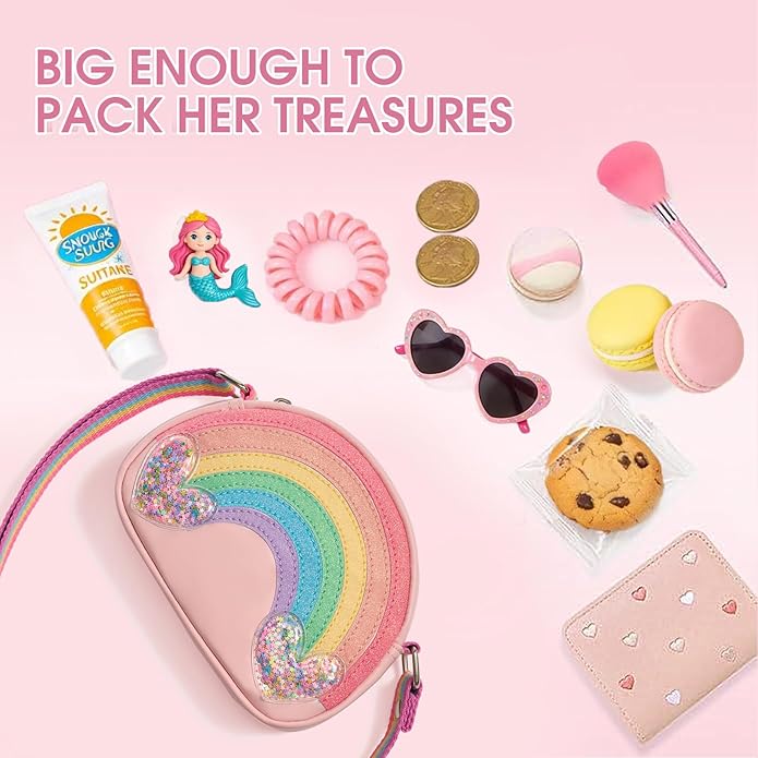 Toddler Purse Easter Basket Stuffers Gifts for Kids: 2 3 4 5 6 7 8 Year Old Girl Birthday Gift, Rainbow Crossbody Bag