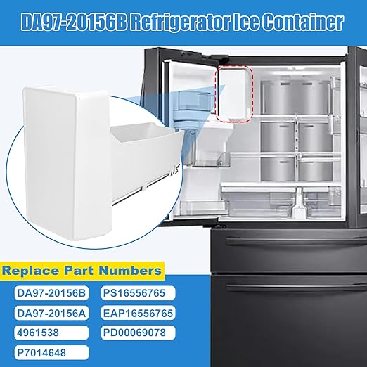 Upgraded DA97-20156B Refrigerator Ice Bucket Compatible with Samsung Refrigerator Ice Container Assembly RF28R7351SG, RF28R7201SG, RF27T5241SG, etc, Ice Maker Ice Bin, One Year Warranty