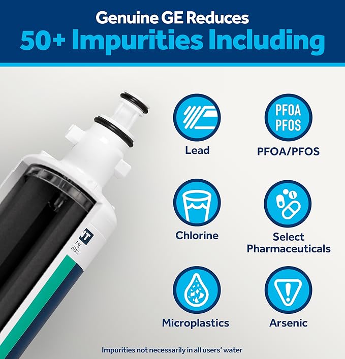 GE RPWFE Refrigerator Water Filter, Genuine Replacement Filter, Certified to Reduce Lead, Sulfur, and 50+ Other Impurities, Replace Every 6 Months for Best Results, Pack of 2