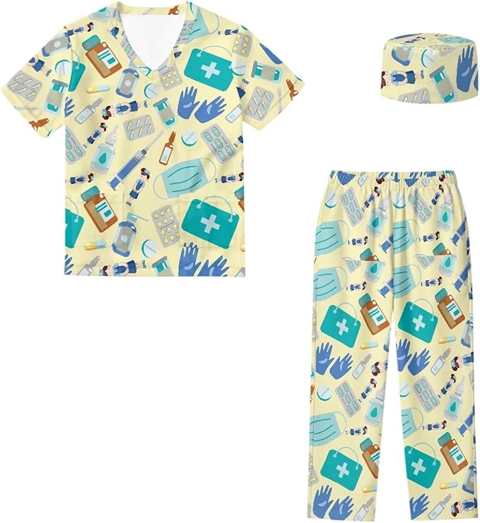 3 PCS Set Doctor Costume for Kids,Scrubs with Nurse Costume Kids Set,Girls Boys Doctor Career Day Costumes