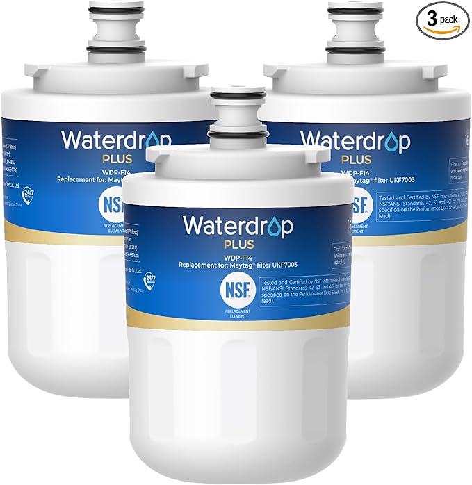 Waterdrop Plus UKF7003 Replacement for Maytag® UKF7003, UKF7002AXX, Whirlpool® EDR7D1, UKF7003AXX, UKF7002, 7003AXXP, UKF6001AXX, NSF 401&53 Refrigerator Water Filter, 3 Filters (Package May Vary)