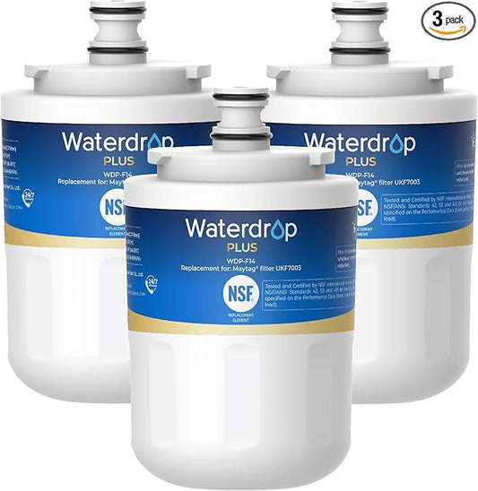 Waterdrop Plus UKF7003 Replacement for Maytag® UKF7003, UKF7002AXX, Whirlpool® EDR7D1, UKF7003AXX, UKF7002, 7003AXXP, UKF6001AXX, NSF 401&53 Refrigerator Water Filter, 3 Filters (Package May Vary)