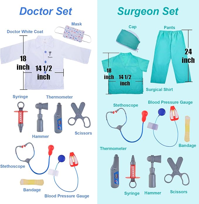 TopTie 4 Sets Kids Costumes w/Gift Box for Age 3-7, Halloween Children Dress Up Uniforms Fireman Doctor Police Surgeon