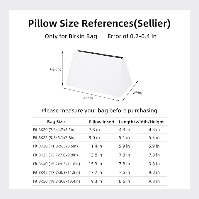 DGAZ Purse Pillow Shaper Insert,Luxury Handbag Tote Shapers, Memory Foam- Fits Birkin 20/25/30/35/40/45/50 Bag(White,BK30 Sellier)
