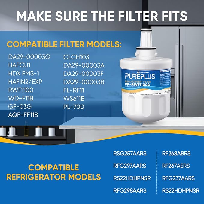 PUREPLUS Refrigerator Water Filter Replacement for DA29-00003G, DA29-00003B, DA29-00003F, DA29-00003A, Aqua-Pure Plus,HAFCU1, HDX FMS-1, RSG257AARS, RFG237AARS,RFG297AARS,RS22HDHPNSR,RWF1100A,3Pack