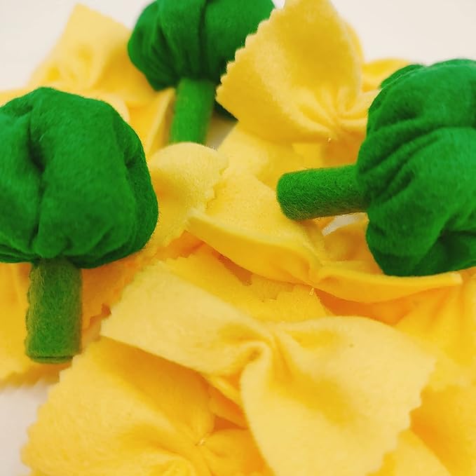 Pasta with broccoli, farfalle, bow tie pasta, felt play food for kids kitchen, pretend play for kids (beige, set 4 (farfalle, broccoli))