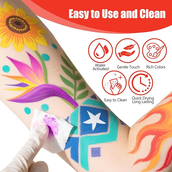 Face Painting Kit for Kids, Professional Face Paint Kit, 42 Colors Washable Facepaint Makeup Kit, Non-Toxic Face Paint with Stencils, Gems, Brushes for Halloween, Party, Birthdays, Carnival, School