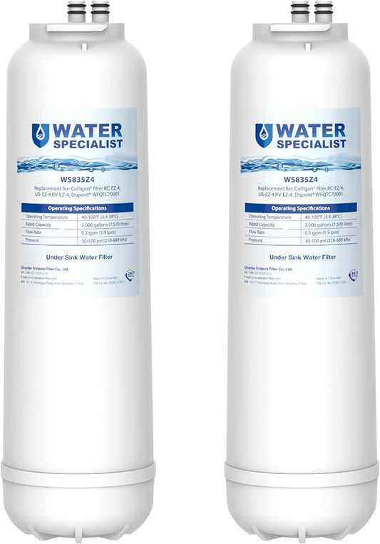 Waterspecialist RC EZ 4 Water Filter, Replacement for Culligan® RC-EZ-4, US-EZ-4, DuPont® WFQTC30001, WFQTC70001, 3000QT Filter, 2000 Gallons, 2 Pack