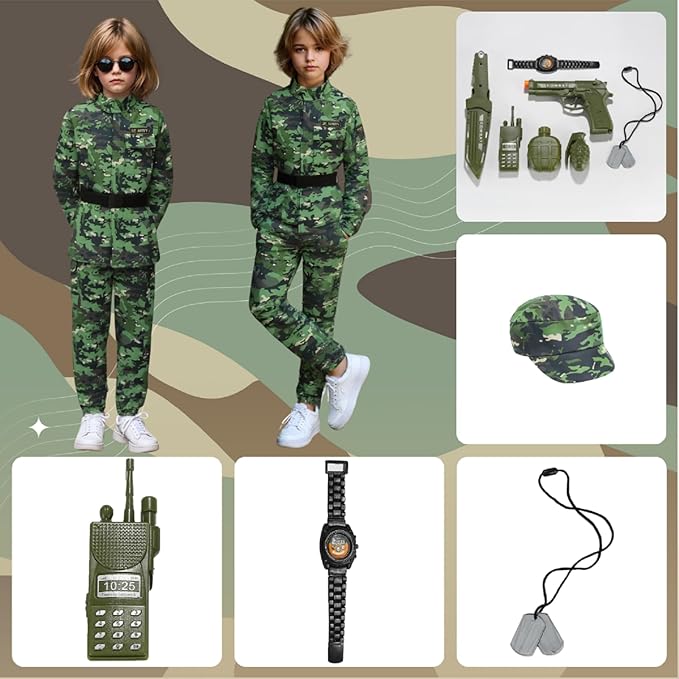 Colorful House Kids Army Costume Unisex Soldier Dress up for Halloween Role Play