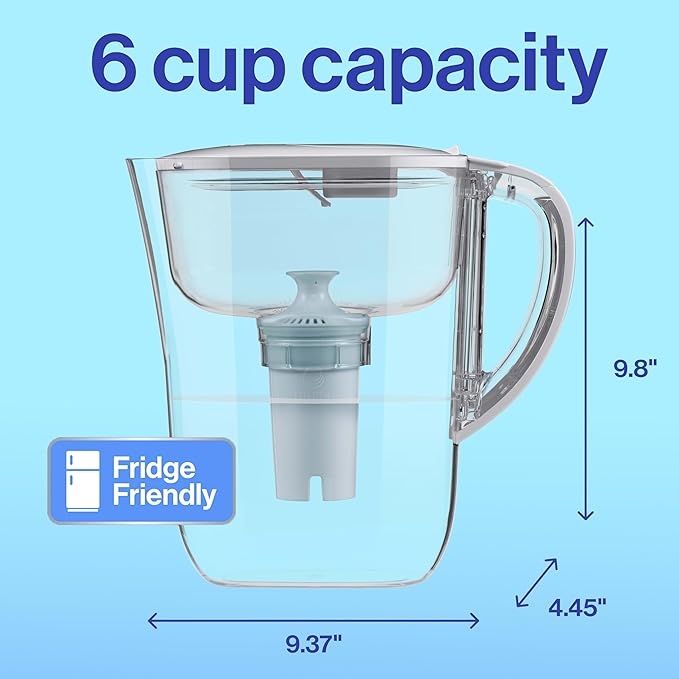 Brita Small 6 Cup Water Filter Pitcher, 1 BritaPlus Filter, Metro, Stone Blue (Package May Vary)