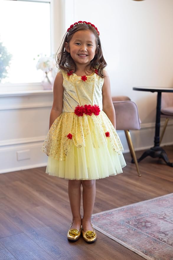 Little Adventures Yellow Beauty Princess Party Dress - Machine Washable Child Pretend Play Costume Outfit with No Glitter