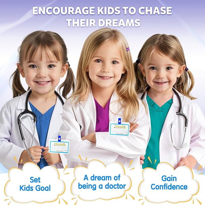 RioRand Doctor Costume for Kids With Stethoscope Lab Coat Career Day Costume Halloween Dress Up For Boys Girls 3-12