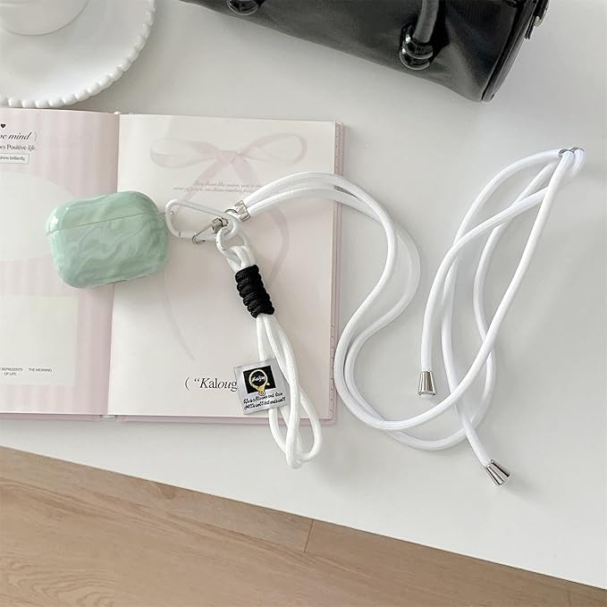 Premium Silicone Case for AirPods Pro 3 (2025) - Mint Marble Green Shockproof Cover with Detachable Neck Lanyard, Travel Keychain Design, MagSafe Compatible, Unisex for Women & Men
