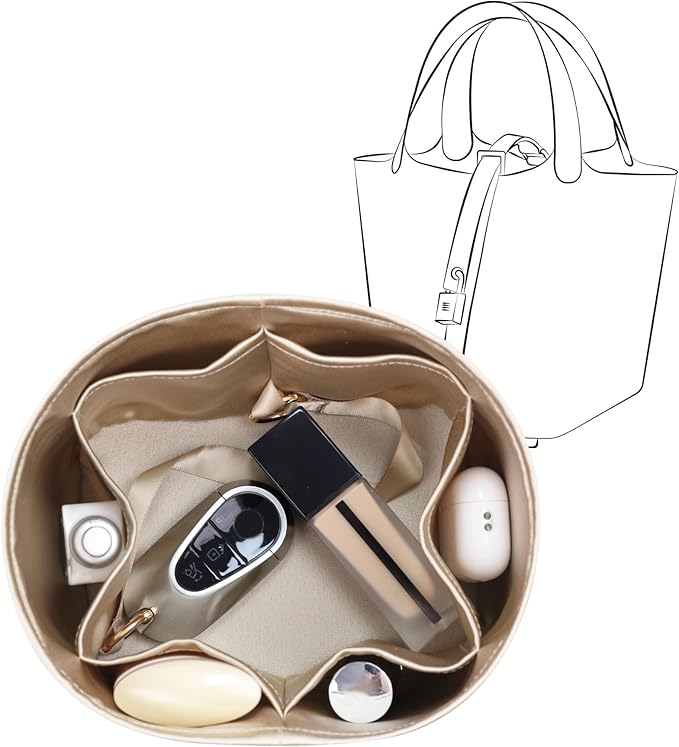 Silky Bag Insert Fit for Hermes Picotin 18/22, Silky Purse Organizer, Lightweight and Silk Touch (Fits PC22, Etoupe Grey/Champagne)