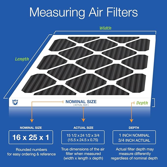 Nordic Pure 16x25x1 (Actual Size: 15 1/2 x 24 1/2 x 3/4) Pure Carbon Pleated Odor Reduction Furnace Air Filters 4 Pack