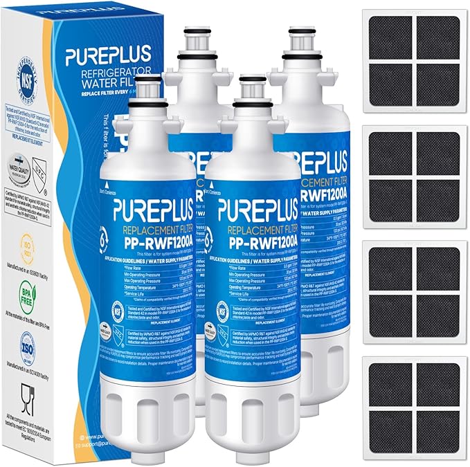 PUREPLUS 469690 LT700P Replacement for LG Kenmore Elite 9690, ADQ36006102, ADQ36006101, LFXS30766S, LFX28968ST, LFX31925ST, LFX31945ST, RWF1052, LT120F, Refrigerator Water and Air Filter Combo, 4Pack