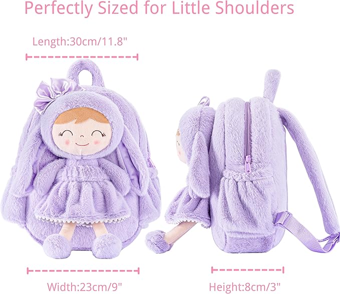 Gloveleya Back to School Gifts for Girls Bunny Toddler Backpack Plush Bag Baby Gift for Girl 2+ Years Old with Detachable Purple Rabbit Doll
