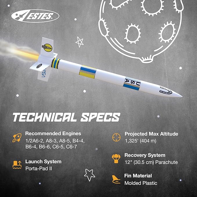 Estes 2008 Generic E2X Rocket-Building Kit, Beginner Customizable Flying-Rocket-Model Kit for Ages 10+