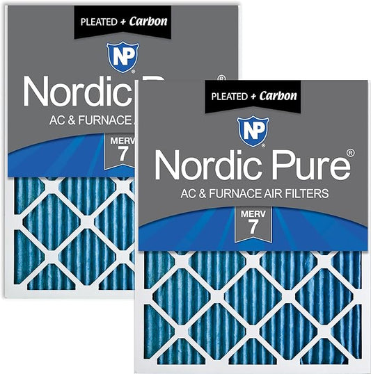Nordic Pure 16x25x1 (Actual Size: 15 1/2 x 24 1/2 x 3/4) Pleated Air Filters MERV 7 Plus Carbon 2 Pack