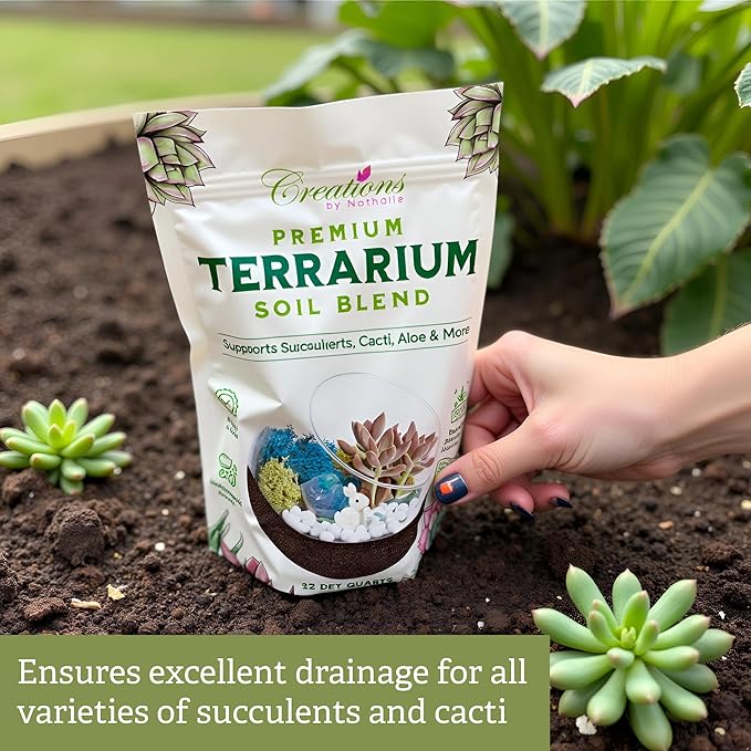 Natural Terrarium Growing Medium Well-Draining Mix for Succulents, Cactus & Aloe, Untreated Pine Bark, Canadian Peat & Coarse Sand