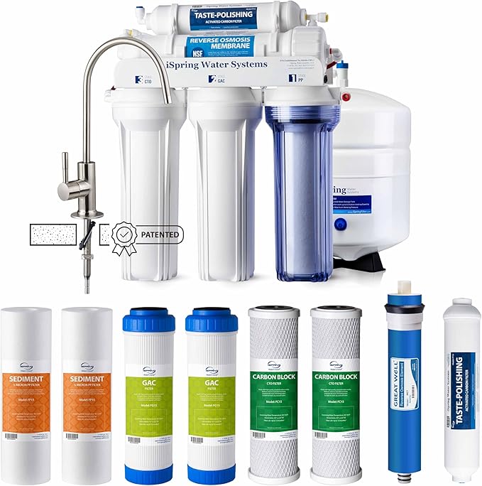 iSpring RCC7F3 Value Pack, 5-Stage Under Sink Reverse Osmosis Water Filter System, Patented Easy-Mount Faucet for Effortless Installation, Additional 3 Pre-Filters Included