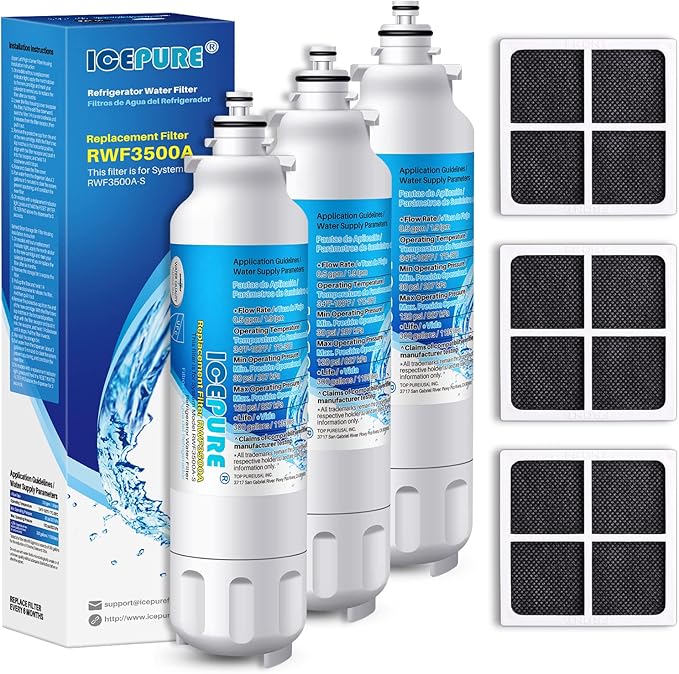 ICEPURE ADQ73613401 Replacement for LG LT800P, LT800PC, ADQ73613402, ADQ736134, ADQ73613402, LSXS26326S, LSXS26366S, LMXS30776S, LSXS26366D, LMXC23746S, 46-9490 and LT120F Air Filter 3Combo