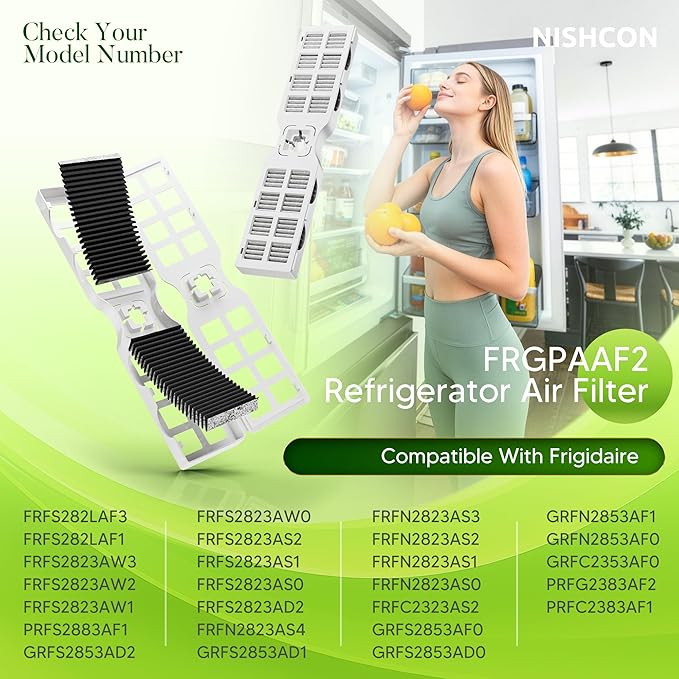 FRGPAAF2. Refrigerator Air Filter Replacement for Frigidaire PureAir. AF-2 Filter, Compatible with Frigidaire. Gallery FRFC2323AS FRFG2323AF FRFC232LAF FRFC233LAF by NISHCON, 4 Pack