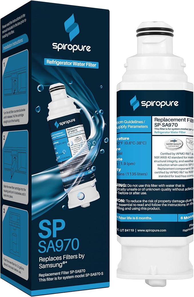 SpiroPure SP-SA970 NSF Certified Refrigerator Water Filter Replacement HAF-QIN, DA97-17376B, HAF-QIN/EXP, DA97-08006C, AQF-DA97-17376B, DA97-08007C, HAF QINS (1 Pack)