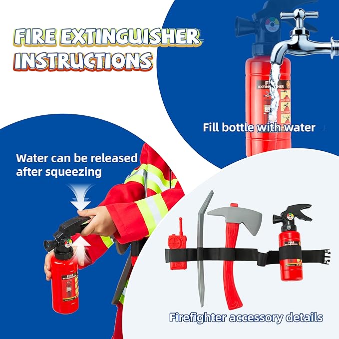 Seawhisper Toddler Fireman Costume Firefighter Costume Kids Halloween Outfit Boys Girls 2T-6
