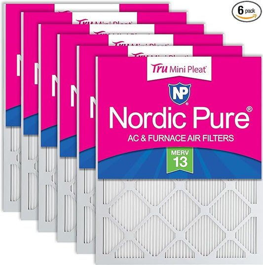 Nordic Pure 16x25x1 (Actual Size: 15 1/2 x 24 1/2 x 3/4) Tru Mini Pleat MERV 13 AC Furnace Air Filters – 2.5X More Media for Longer-Lasting, High-Efficiency Filtration - 6 Pack