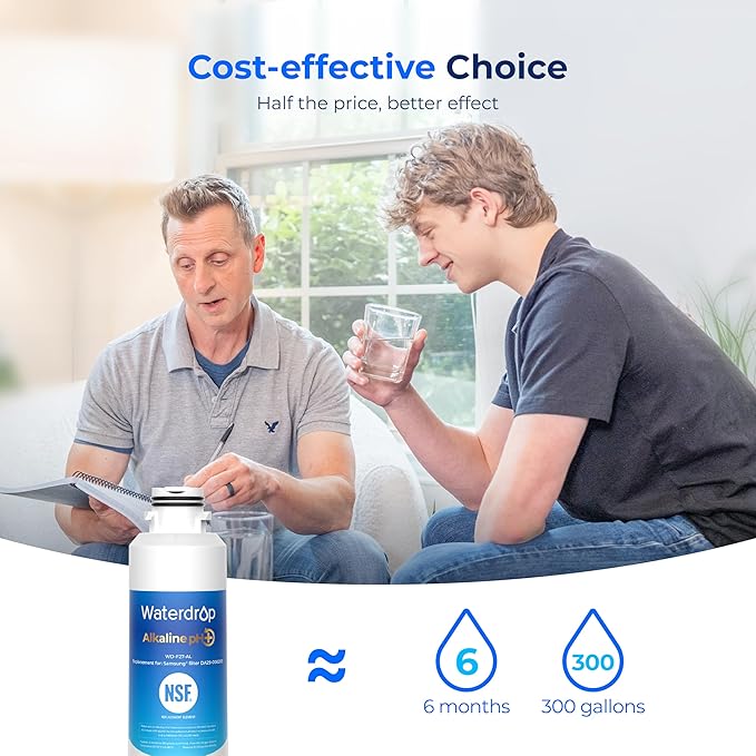Waterdrop Alkaline DA29-00020B Replacement for Samsung® Refrigerator Water Filter HAF-CIN/EXP, HAF-CIN, DA29-00020B-1, DA97-08006A-1, RF28HMEDBSR, RF263BEAESR, RS25J500DSR, RF263TEAESG, 2 Pack