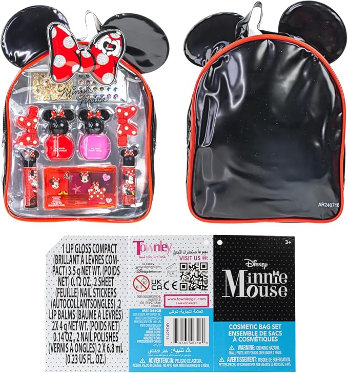 Disney Minnie Mouse Cosmetic Makeup Gift Bag Set Includes Lip Gloss, Nail Polish & Hair Accessories for Kids Girls Ages 3+ by Townley Girl