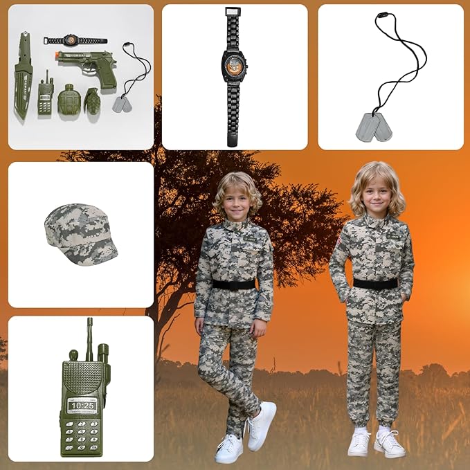 LMYOVE Boys Army Costume Soldier Outfit For kid Halloween Dress up