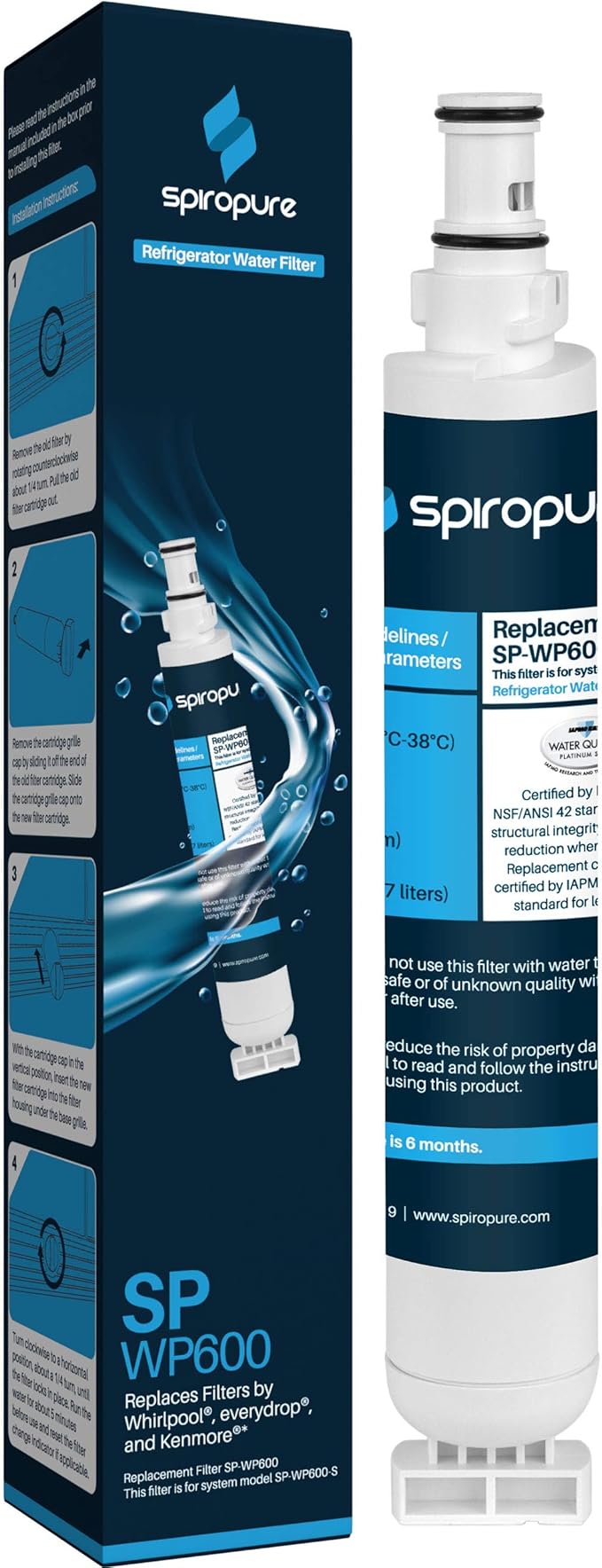 SpiroPure SP-WP600 NSF Certified Refrigerator Water Filter Replacement for 9915, 4396701, EDR6D1, Filter 6, 4396702, 842802 (1 Pack)
