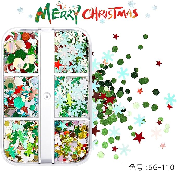 Christmas Nail Art Glitters Sequins, 4 Boxes Multicolor Holographic Lrregular Shapes Glitters Stickers Decals with Christmas Snowflake Letter Star Tree Designs for Manicure DIY Xmas Decorations