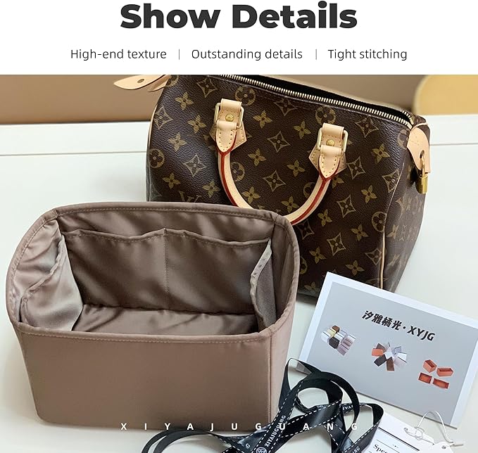 Purse Handbag Silky Organizer Insert Keep Bag Shape Fits LV Speedy 16/20/25/30/35/45 bags, Luxury Handbag Tote Lightweight Sturdy(Etoupe grey, Speedy 30)