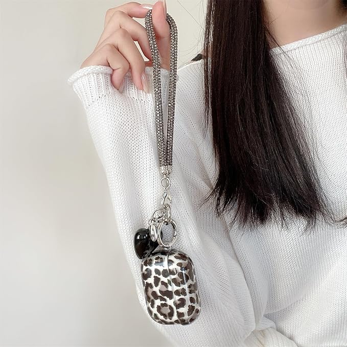 Black Translucent Leopard Print Silicone Case for AirPods Pro 3 (2025) - Cute Shockproof Cover with Detachable Long Neck Lanyard, Travel Keychain, MagSafe Compatible,for Women & Men