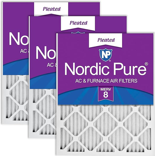 Nordic Pure 16x25x1 (Actual Size: 15 1/2 x 24 1/2 x 3/4) Pleated MERV 8 Air Filters 3 Pack