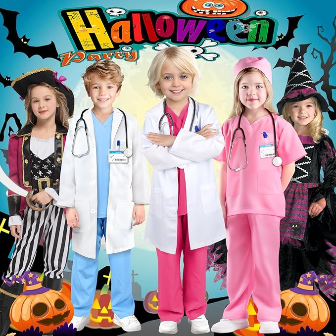 GIFTINBOX Doctor Costume for Kids Doctor Lab Coat for Kids Real Stethoscope, Girls Halloween Costumes for Kids age 3-11