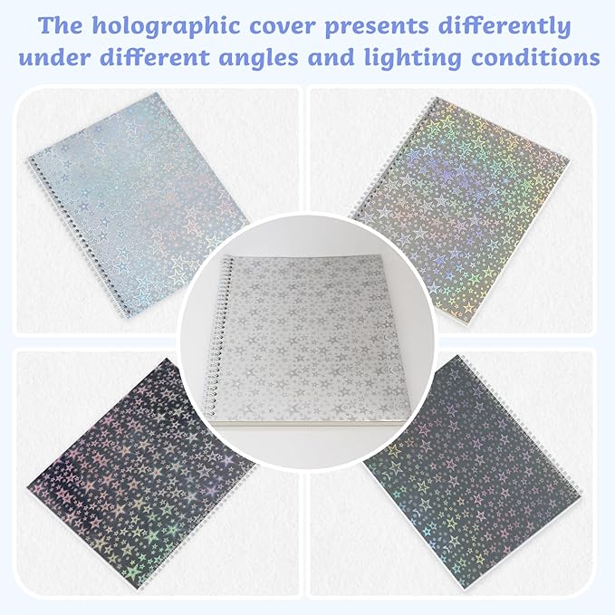 Large Reusable Sticker Book Collecting Album 8.5×11 Inch Sticker Storage Collection Organizer Book for Adult with 40 Sheets Letter Size Blank Release Paper and Holographic Cover (Star)