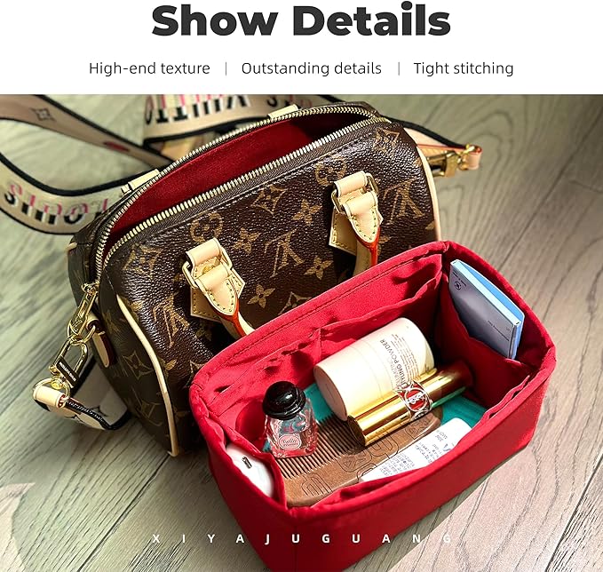 Purse Handbag Silky Organizer Insert Keep Bag Shape Fits LV Speedy 16/20/25/30/35/45 bags, Luxury Handbag Tote Lightweight Sturdy(Rouge moyen, Speedy16)