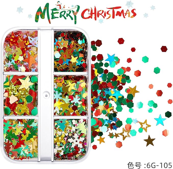 Christmas Nail Art Glitters Sequins, 4 Boxes Multicolor Holographic Lrregular Shapes Glitters Stickers Decals with Christmas Snowflake Letter Star Tree Designs for Manicure DIY Xmas Decorations