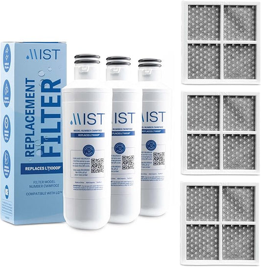Mist LT1000P Water Filter and Air Filter replacement for LG : ADQ747935, MDJ64844601, LMXS28626D, LT1000PC, LT-1000PC Kenmore 46-9980, 469981 & LT120F (3 Combo Pack) Refrigerator Water Filter