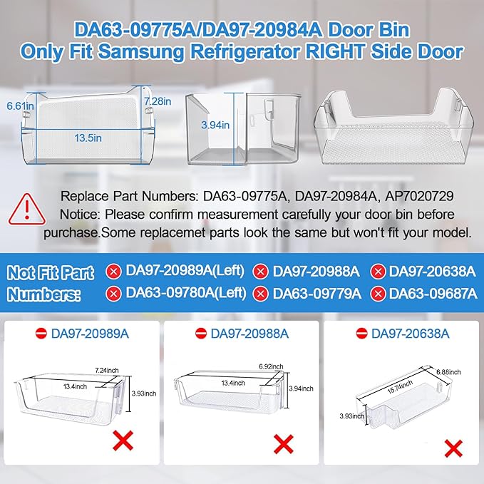 UPGRADED DA63-09775A Right RF28T5001SR RF28T5021SR RF27T5201SG RF27T5201SR RF27T5241SR RF28T5101SR Door Shelf Bin Compatible with Samsung Fridge Door Shelves DA97-20984A Samsung Refrigerator Door Bin
