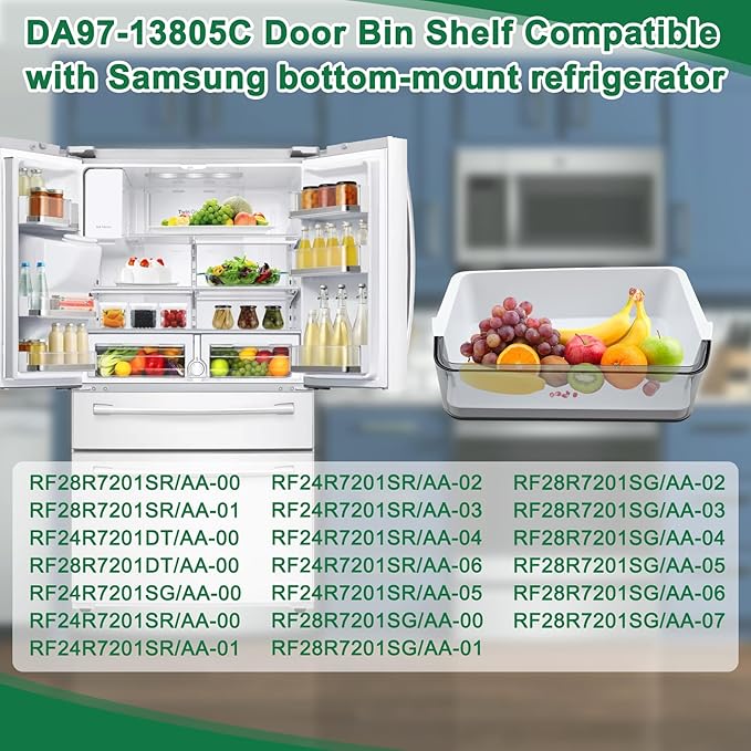 DA97-13805C Door Shelf Bin Compatible with samsung RF28R7201SR, RF28R7201DT, RF28R7201SG, etc, Part Number: 4975639, AP6883505, PS12719908, EAP12719908