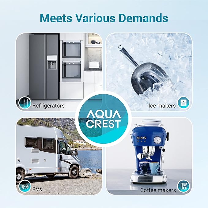 AQUA CREST INL-PLUS 5 years Inline Water Filter for Refrigerator and Ice Maker, High Capacity, 1/4-Inch Direct Connect Fittings, Easy Installation, Reduces Chlorine, Sediment, Bad Taste & Odor
